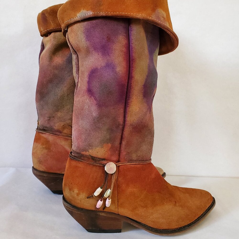 Brown pink red blue purple leather vintage Western cowgirl rodeo festival tiedye